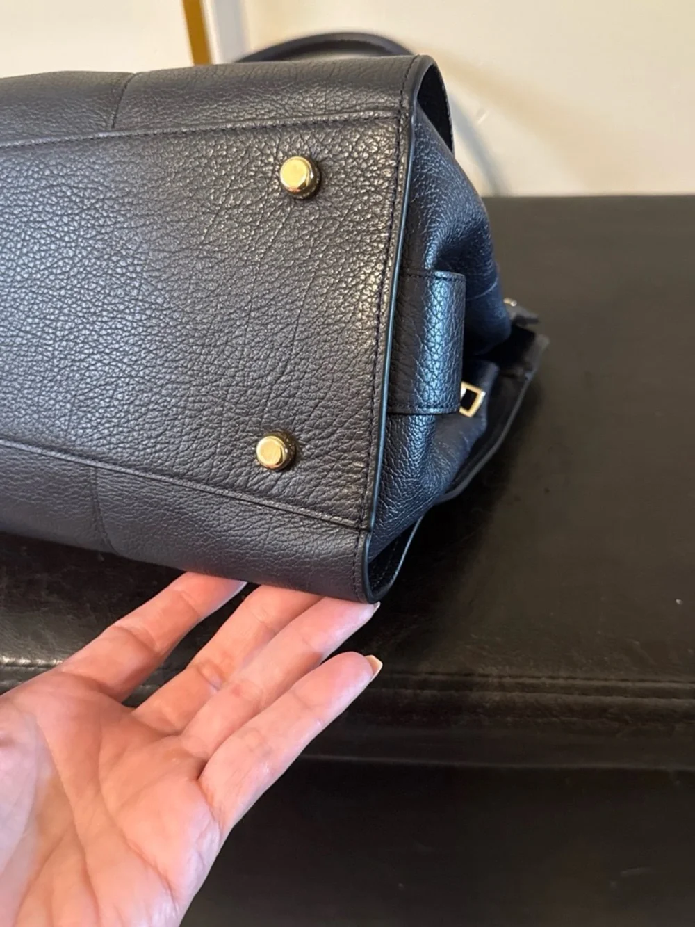 Coach Mercer 30 Navy Leather Satchel with Silver Hardware